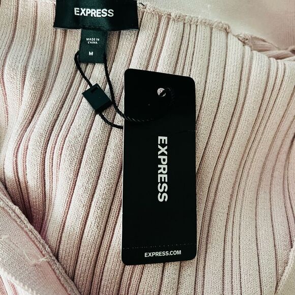 NWT EXPRESS Pink Ribbed Bodycon Long Sleeve Midi Dress,button front size Medium - Picture 7 of 7